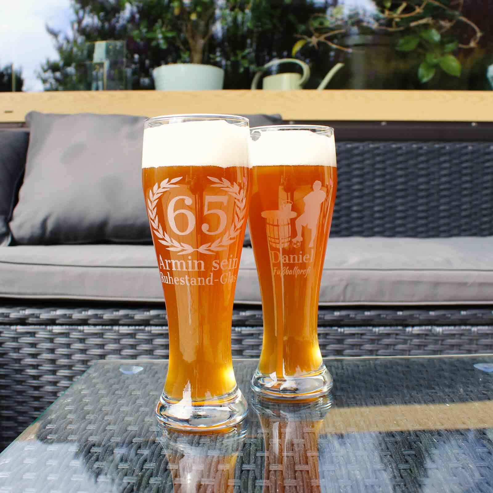 Bierglas LUXENTU "Weizenbierglas mit Gravur 65. Jubiläum 0,5 l transparent", bunt (transparent), 1 tlg., Glas, Trinkgefäße, Bierglas