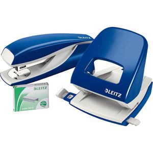 Leitz Locher 5095 WOW, blau, Bürolocher inkl. Heftgerät, Stanzleistung 30 Blatt