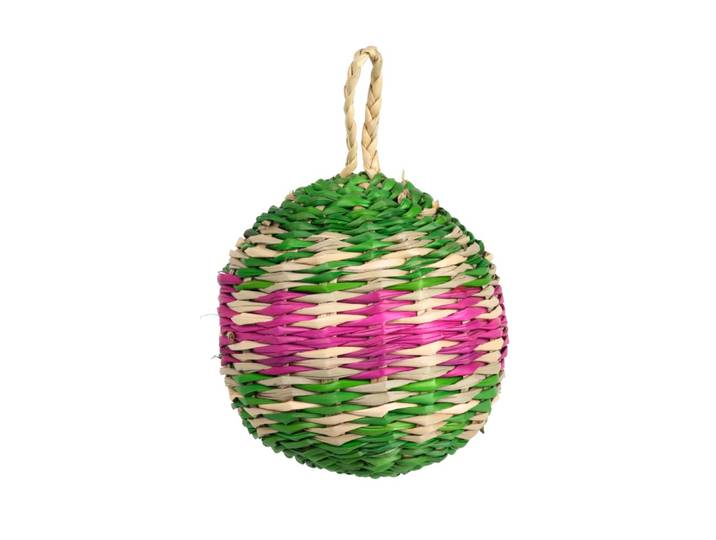 Weihnachtskugel aus Seegras, beige, rosa und grün