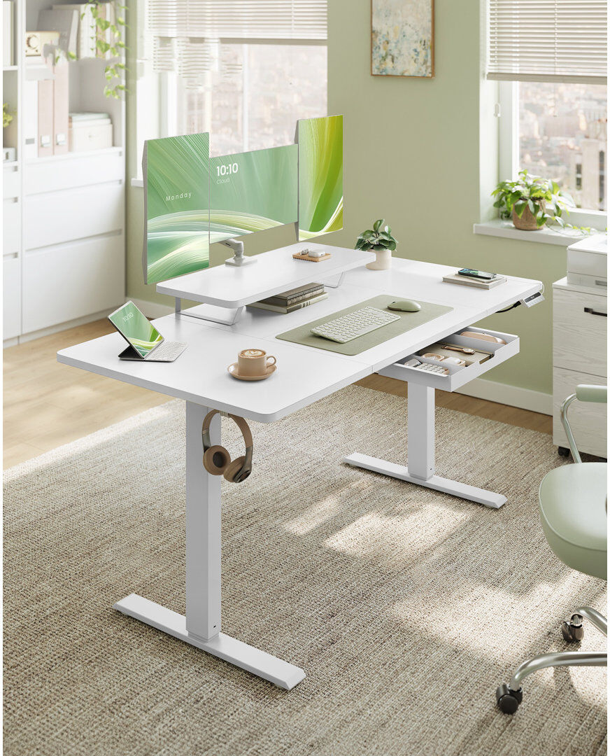 Inbox Zero Adjustable Height Steel Standing Desk White 140cm W x 70cm D