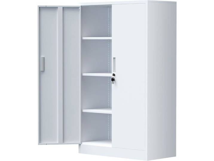 Armoire de Rangement Métallique Armoire 3 Étagères Réglables Verrouillable Blanc