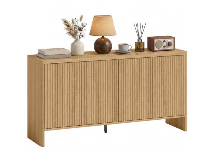 Buffet salon - HOMCOM - 4 portes rainurées étagère réglable ouverture par pression - MDF - 147x40x77cm - chêne