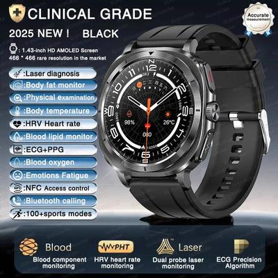 AI ECG PPG Health Smartwatch With Laser Analysis black