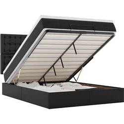 vidaXL Ottoman-Bett mit Matratze Schwarz 140x190 cm Kunstleder