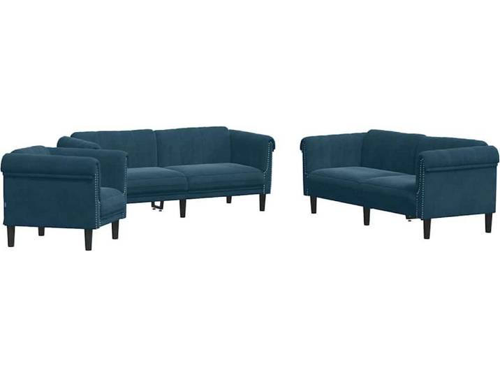 vidaXL 3-tlg. Sofagarnitur Blau Samt