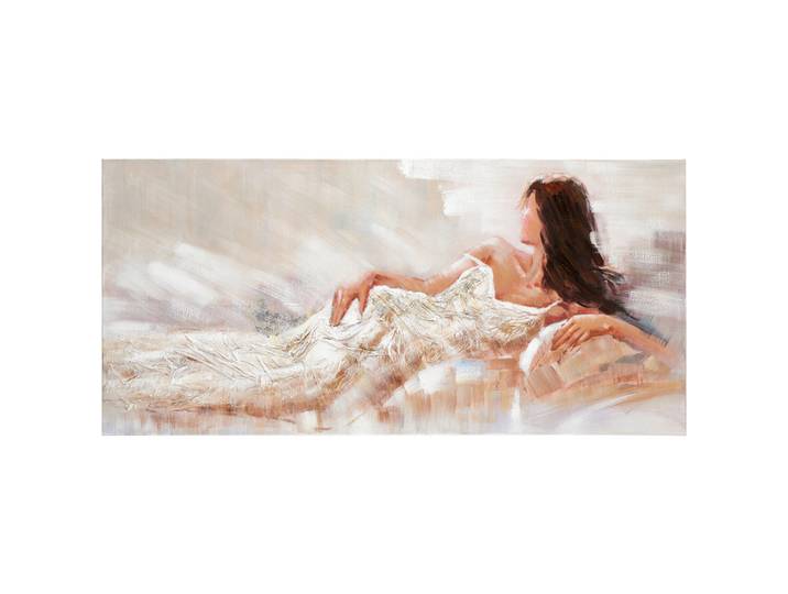 Monee Ölgemälde, Braun, Grau, Weiss, Holz, Kunststoff, Textil, Papier, Kiefer, vollmassiv, rechteckig, 150x70 cm, handgemalt, Keilrahmen, Bilder & Rahmen, Bilder, Ölbilder