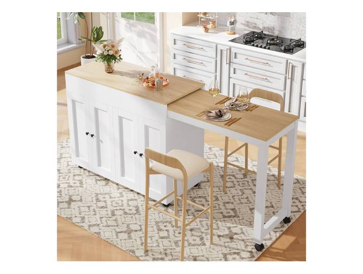 i@home Kücheninsel Ausziehbarer Bartisch, (118–180cm, mit elegantem konkavem Türdesign), Platzsparende bewegliche Kücheninsel mit ausziehbarer Arbeitsfläche