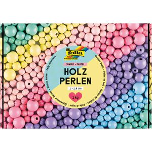 Folia Perlen 22993 Jumbo Pastel, zur Schmuckherstellung, Holz, verschiedene Farben & Formen, Größe 10-18 mm, 2000 Teile