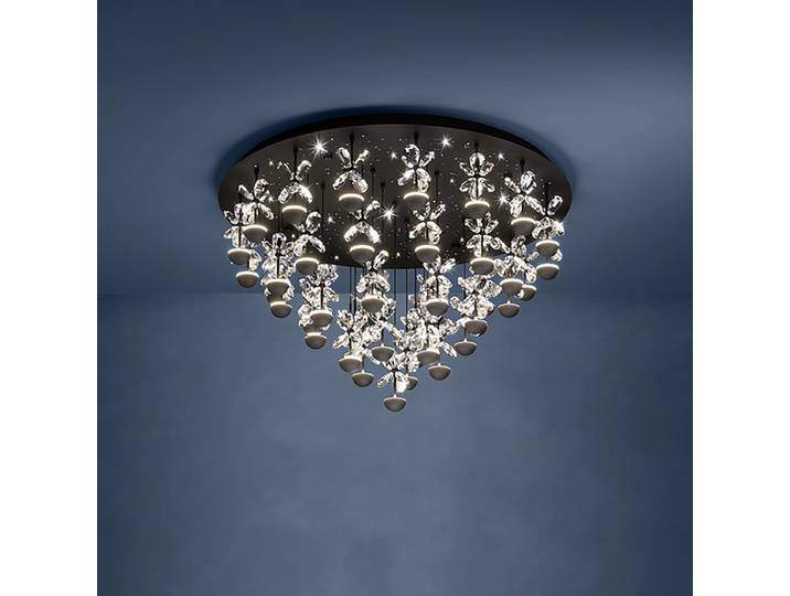 Plafonnier LED 78 x 53 x 78cm Noir acier thermolaqué verre cristal LED Module LED