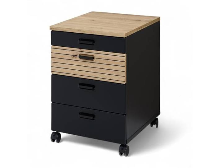 Glenn Rollcontainer Schreibtisch Schwarz und Artisan Eiche Optik