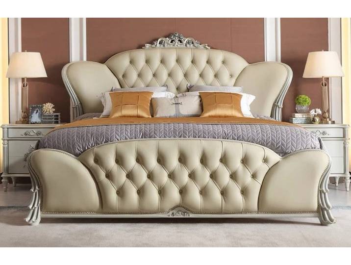 JVmoebel Polsterbett Chesterfield Bett Beige Kunstleder Massivholz Retro-Charme, Made in Europa
