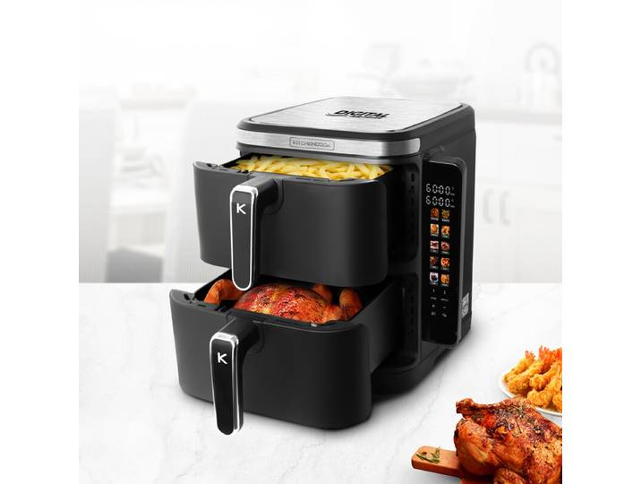 KitchenCook AIRFLOW12 LED Friteuse sans huile verticale à double colonne avec 10 programmes préréglés - 12 L