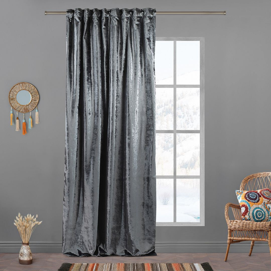 Lilijan Home & Curtain Extra Long & Extra Wide Shiny Velvet Curtain Panel (customized) Grey 140cm Width x 175cm Drop