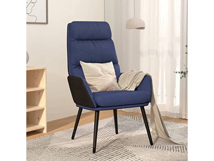YUTAASU Blue Fabric Recliner Chair for Living Room Thick Padded, Metal Frame, Faux Leather Accents, Armrest Support