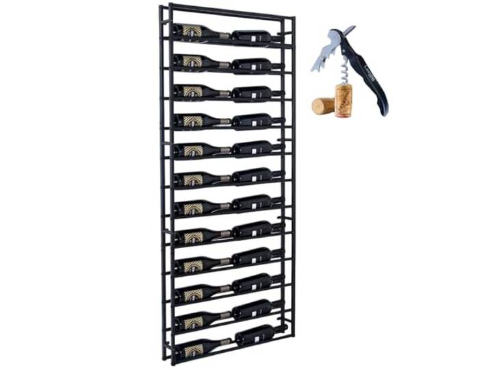 Lendo Online Weinregal zur Wandmontage - 6/12/24 Flaschen - Weinhalter - Wandregal - Flaschenregal - Hängendes Weinflaschenregale - Metall - Schwarz (73x10x164cm (LxTxH))