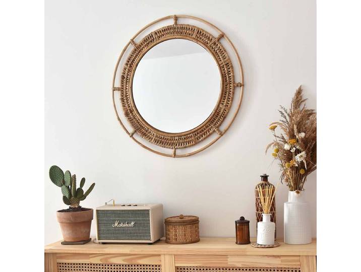 Miroir rond en rotin naturel 62 cm Moka