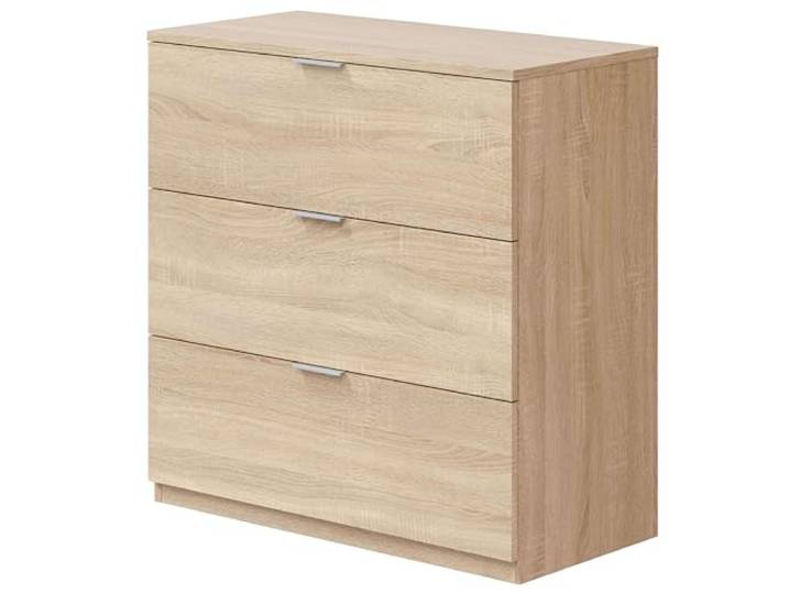 Habitdesign, Kommode mit 3 Schubladen, Schlafzimmer, LowCost, Eichen-Finish, Maße: 77 cm (Breite) x 80 cm (Höhe) x 38 cm (Tiefe)