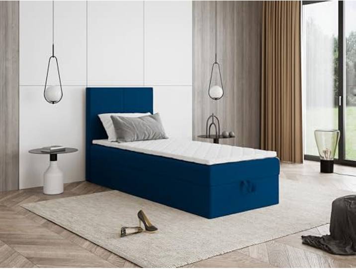 Godre Boxspringbett Faro Mini mit Kopfteil und einem Bettkasten – Kompaktes Einzelbett mit Bonell- oder Taschenfederkern, komfortable Liegehöhe, Verschiedene Größen & Farben (100x170)