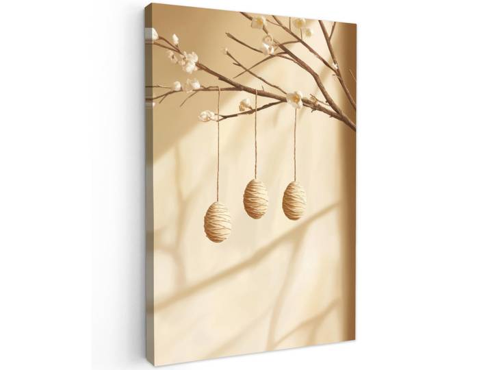 MuchoWow Leinwandbild - Beige - Osterkuchen - Eier - 60x90 - Kunstdruck, Textil, Kiefer, Abstrakt, Rechteckig, 60x90 cm, gerahmt, Bilder & Rahmen, Bilder, Wandbilder