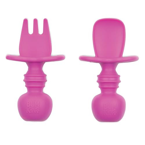 Bumkins Chewtensils Siliconen Baby Bestekset Lepel en Vork Fuchsia Roze