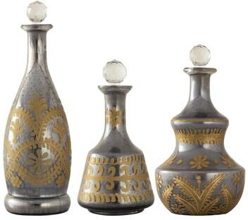 Atlas Lighting and Home Atlas Kermal Set of 3 Antique Silver Decanters