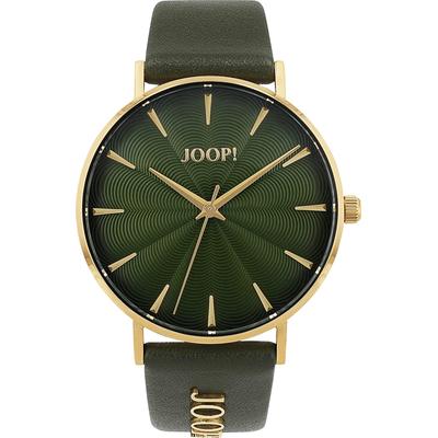 Quarzuhr JOOP, grün (khakifarben, khakifarben), Armbanduhren, Damen, goldfarben, Quarzuhr, Armbanduhr, Damenuhr, analog, Lederarmband