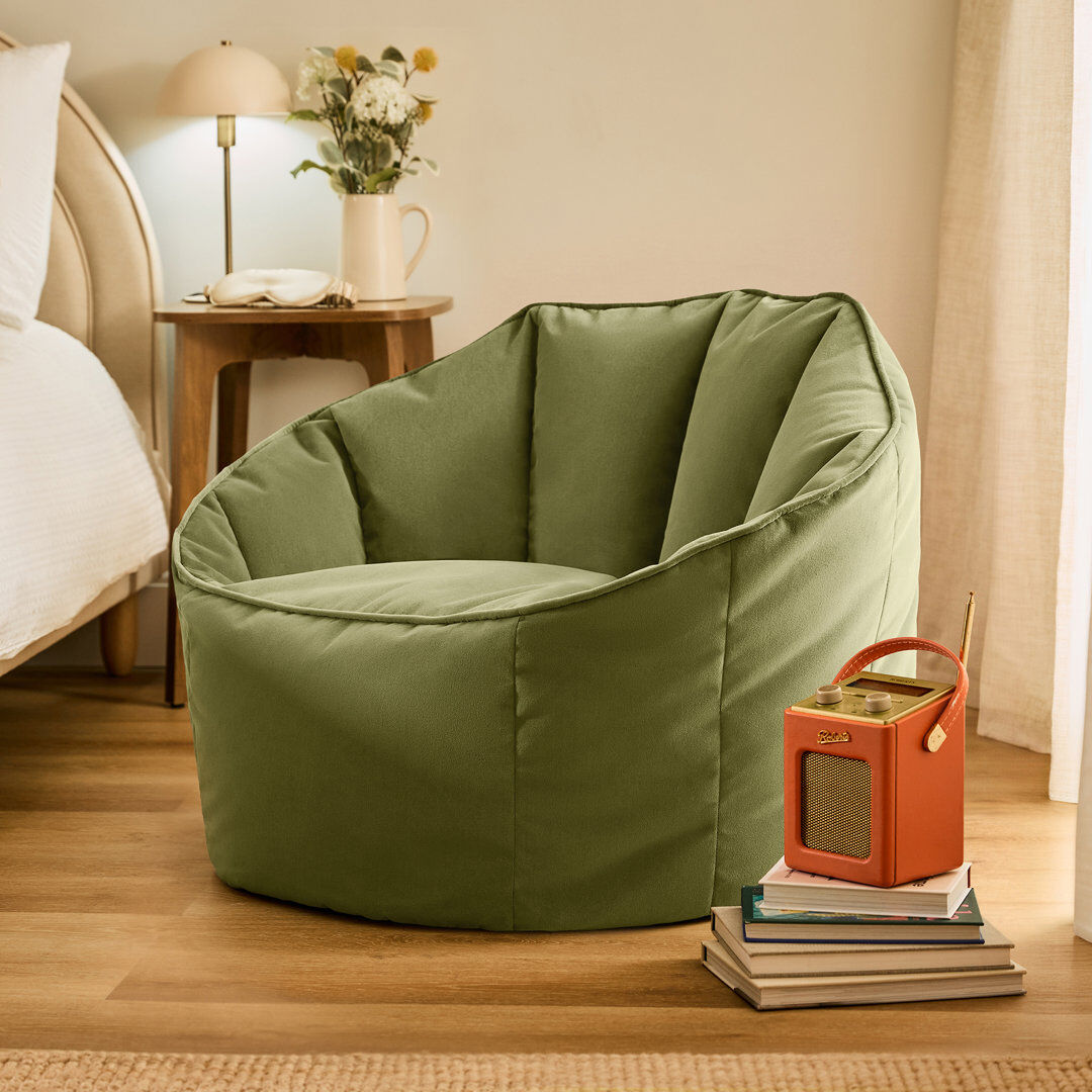 icon Sirena Scallop Chair Bean Bag Ochre Yellow Velvet Bean Bags Olive Medium;Large