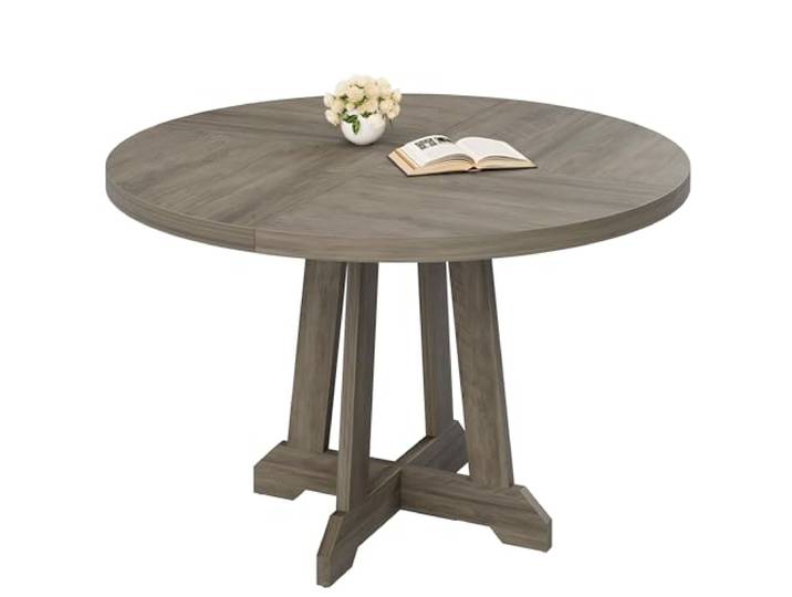 Runder Esstisch Für 4‑6 Personen, Retro Küchentisch Mit Holz‑Kreuz‑Ständer rustikaler Holztisch für Esszimmer, Küche, kleine Wohnräume, braun (nur Tisch)