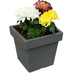 POWERTEC GARDEN Pflanztopf „Vigo'' aus Kunststoff, ca. 7,5 Liter - eckig - Steingrau