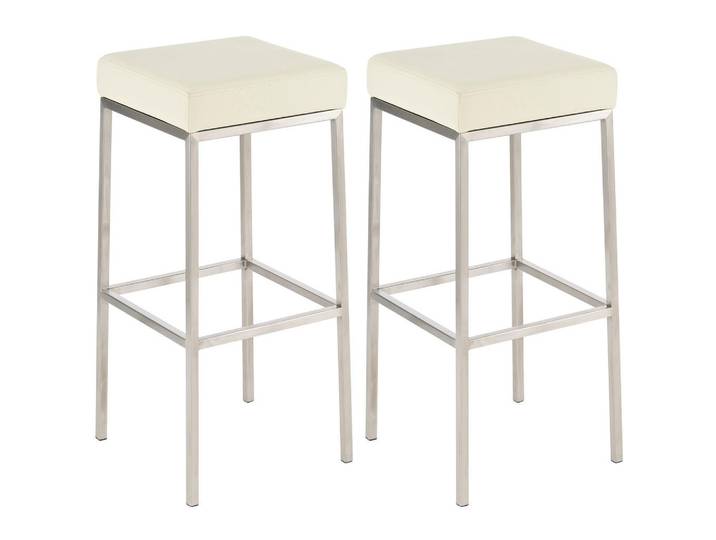 CLP Barhocker 2er Set Lederlook Creme, Metall, 37x80x37 cm, Esszimmer, Barmöbel, Barhocker