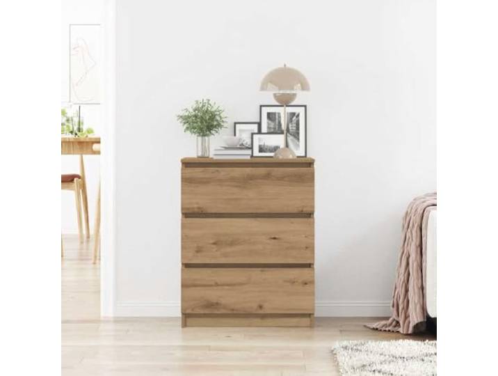 KTHLBRH Sideboard Eiche Handwerk 60 x 35 x 76 cm Technisches Holz 3 Schubladen, robuste Platte, einfache Reinigung, kippsicher mit Wandbefestigung