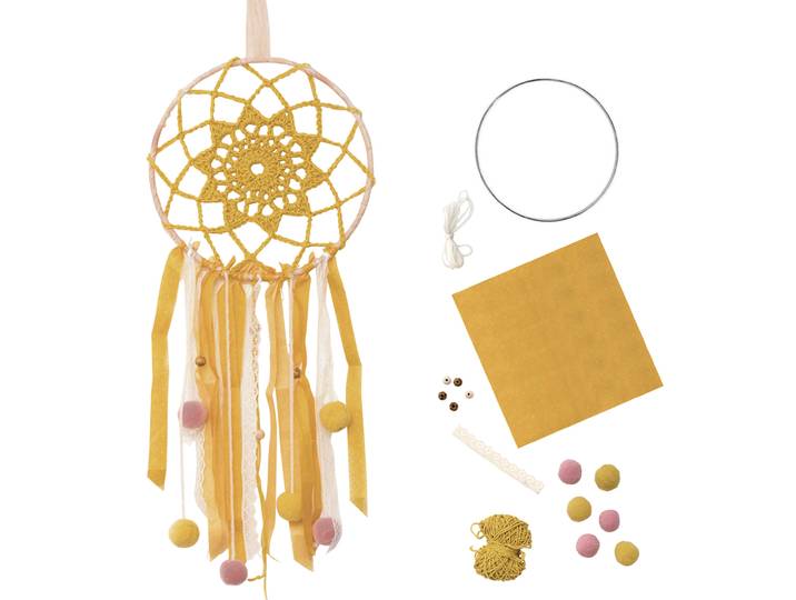 Komplett-Set Traumfänger zum Selbermachen, mit Anleitung, gelb, 60 cm