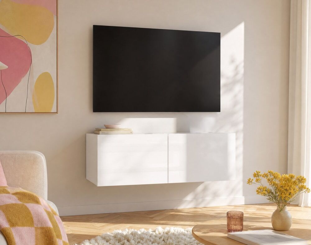 Best Mobilier Meuble tv modulable 100 cm 2 portes blanc Blanc 100x37x43cm