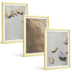 BILDER SET 3er Set - 40x60 cm Goldrahmen - Steine Strand natürliche Strukturen