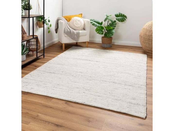 Steffensmeier Handweb Teppich Paros gewalkte Schurwolle Grau, handgewebt, Größe: 130x190 cm