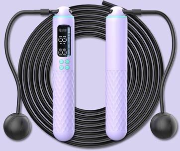 Combo Retail Shop New Rechargeable USB Jump Rope, Adjustable Wire Rope, Digital Wireless Trainer With Calorie Counter purple