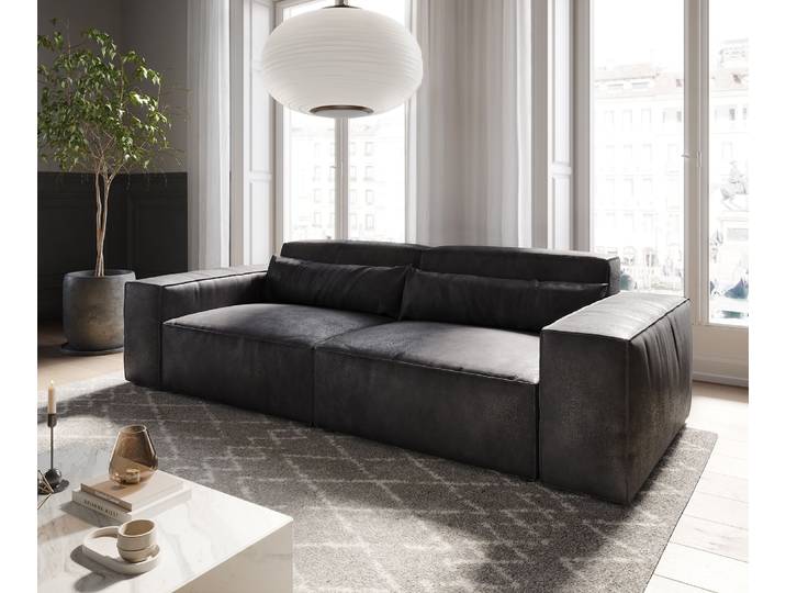 Big-Sofa Sirpio 230x95 cm Lederimitat Vintage Anthrazit, Big Sofas