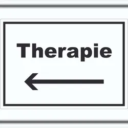 HB-Druck Therapie Aufkleber mit Text und Richtungspfeil links Raum Behandlung waagerecht A4 (210x297mm)