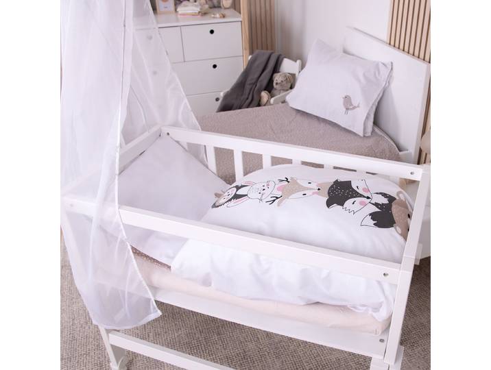 Linge de lit bébé Woodland Crew 80 x 80 cm + oreiller 35 x 40 cm Blanc