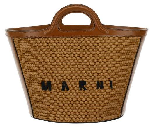 Marni Tropicalia Small Panier marron Raffia Kalbsleder
