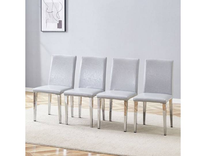 Lot de 4 chaises de salle à manger minimalistes cuir PU texturé gris clair+pieds en métal argenté pour salons et bien plus encore