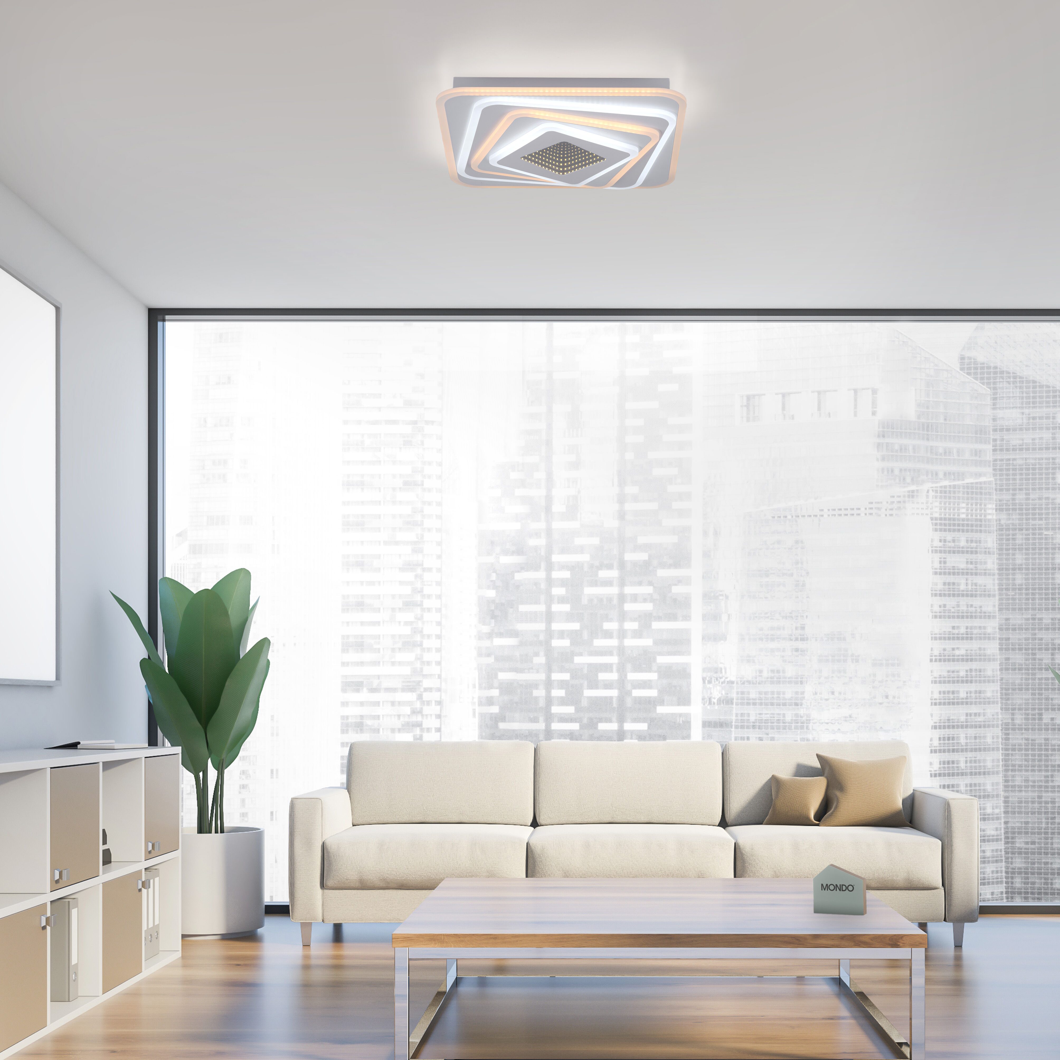 JUST LIGHT LED Deckenleuchte "Deckenleuchte AKIRA", weiß, H: 6,8cm, 1 Stk., Leuchten, 3000K/6500K leuchten, schichtweise wechselnd, Tunneleffekt mittig., LED Deckenleuchte