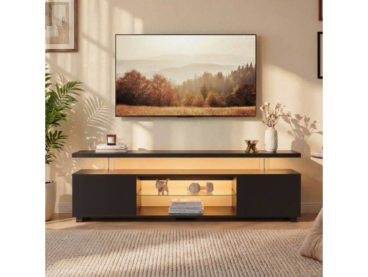 Meuble TV pour TV LED 60 pouces centre de divertissement jeux vidéo console multimédia avec rangement latéral salon noir 130x40x48cm