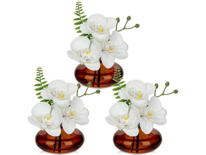 Kunstblumen 3er Set mit Glasvase Weiß, Mehrfarbig, Kunststoff, 12 cm, Dekoration, Blumen & Blumentöpfe, Kunstblumen
