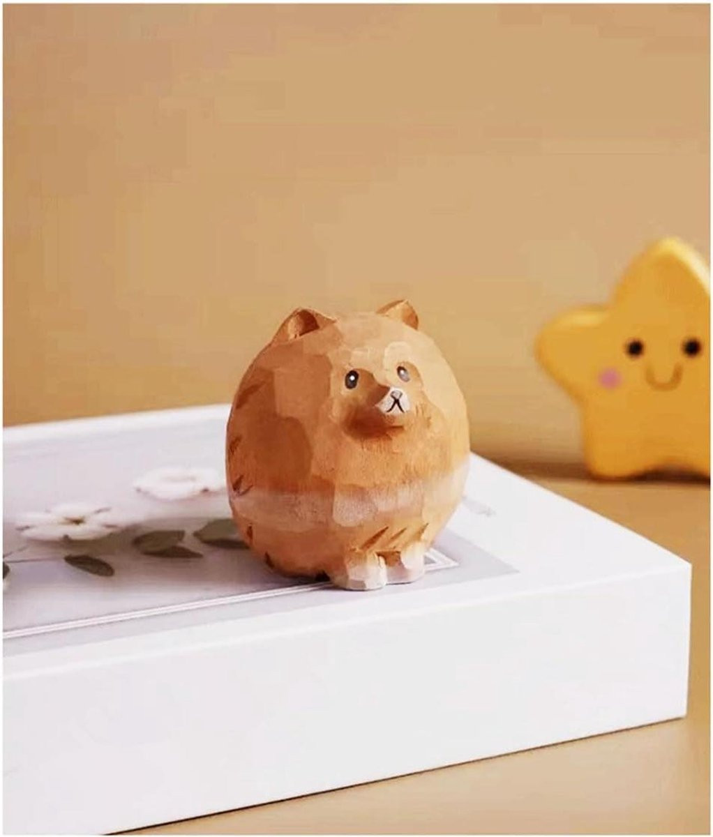 Handgesneden houten hond sculptuur Pommerse woondecoratie bruin Hoogte: 5 cm