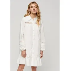 Superdry für Damen. W8011625A Hemdkleid mit weißem Spitzenmix (M), Lässig, Baumwolle, Langarm