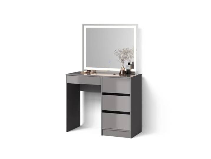 Livinity Schminktisch-Set Imola , Grau 90 cm LED-Spiegel · 4 Schubladen · Freistehend · Grifflose Optik · Kompakte Form