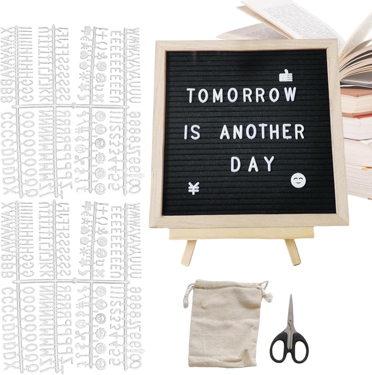 Letterbord Vilt Zwart - Berichtenbord van Hout met Verwisselbare Letters - 25 x 25 cm