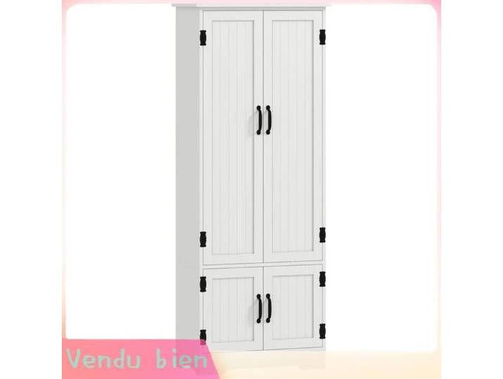 LIA Buffet de cuisine armoire de cuisine contemporaine multi-rangements 2 placards 3 étagères MDF panneaux particules blanc
