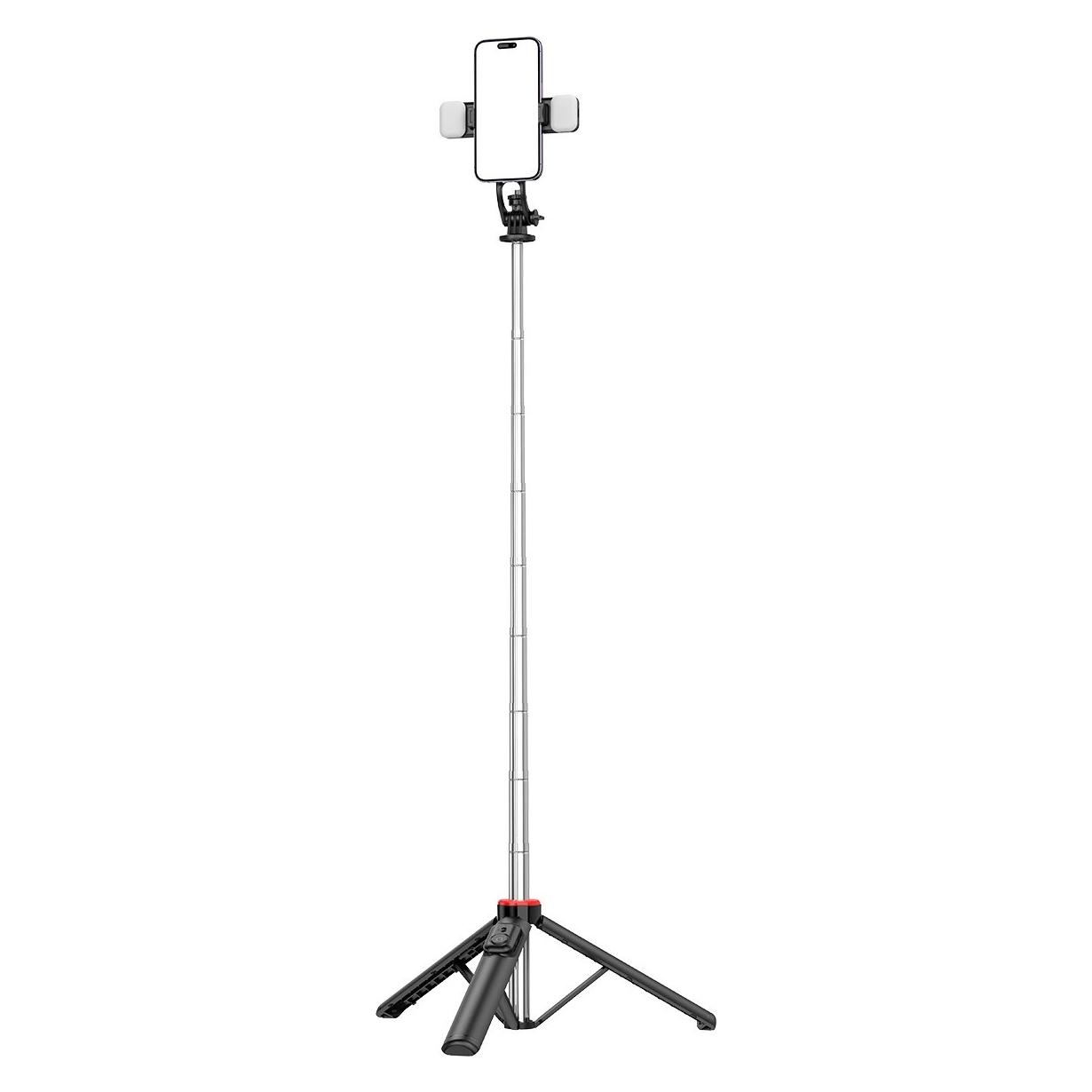 Hurtel Selfie stick WC13YDS telescopic tripod 1.3m with double lamp and phone holder - black (1404978613)